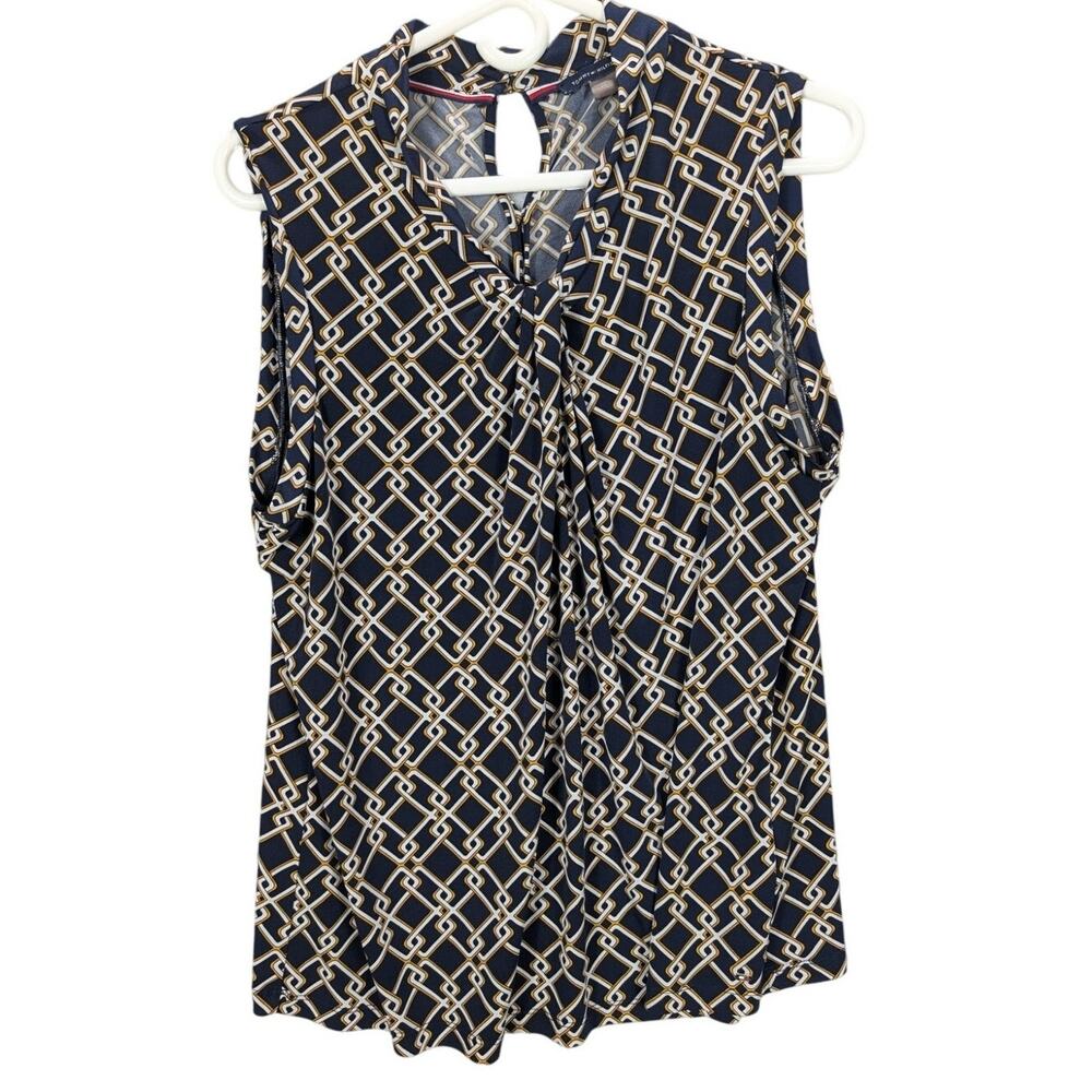 Tommy Hilfiger Shirt Womens Extra Large Blue Geometric Sleeveless Old Money